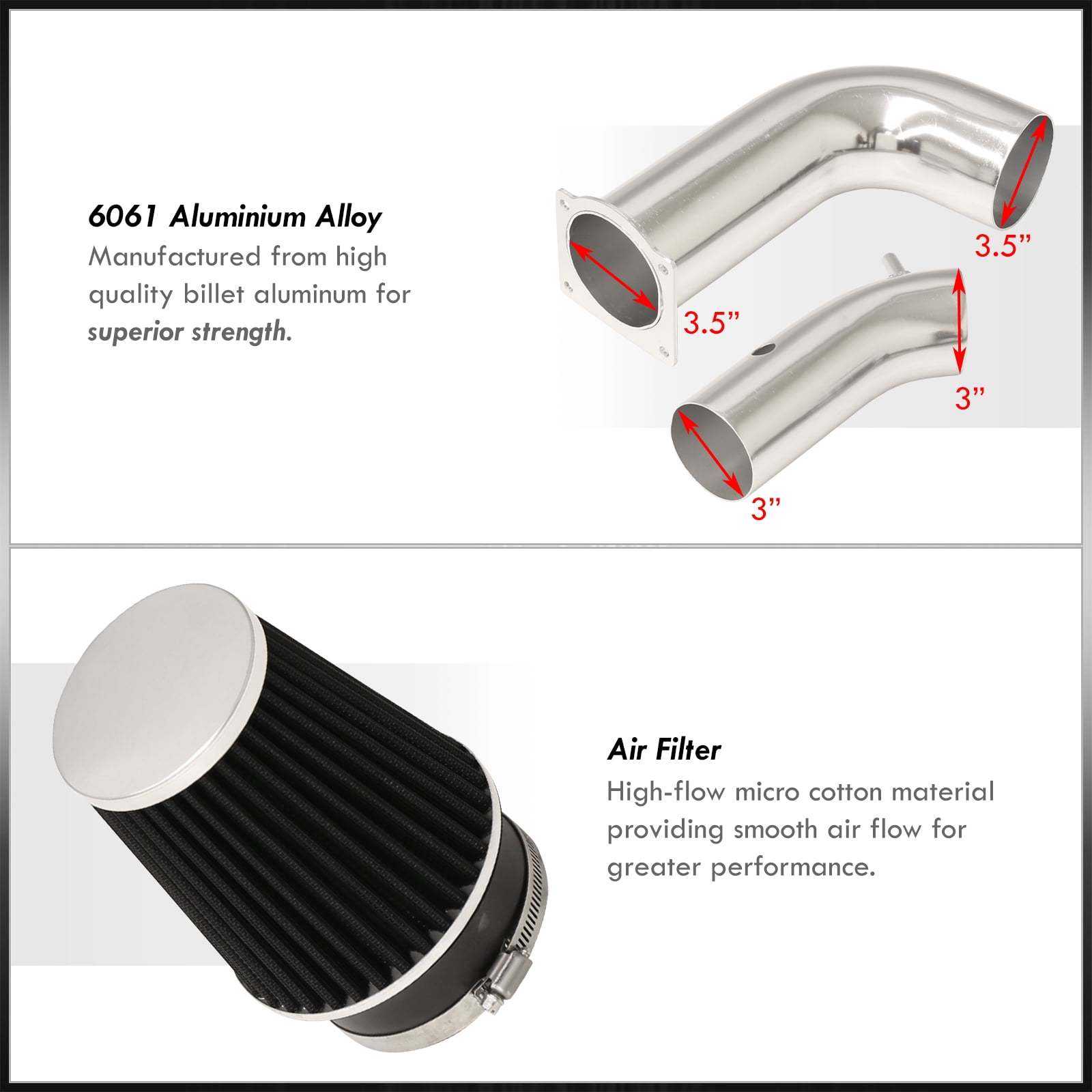 AJP Distributors Cold Air Intake CAI Induction System Polish Aluminum Piping Heat Shield + Filter Compatible/Replacement For Ford Mustang 3.8L V6 Engine 1999 2000 2001 2002 2003 2004 99 00 01 02 03 04