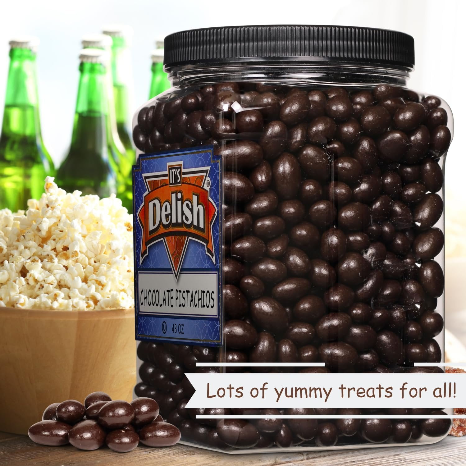 Dark Chocolate Covered Pistachio by It's Delish, 48 OZ Jumbo Container  Chocolate Candy Nuts Bulk Pistachios Chocolates