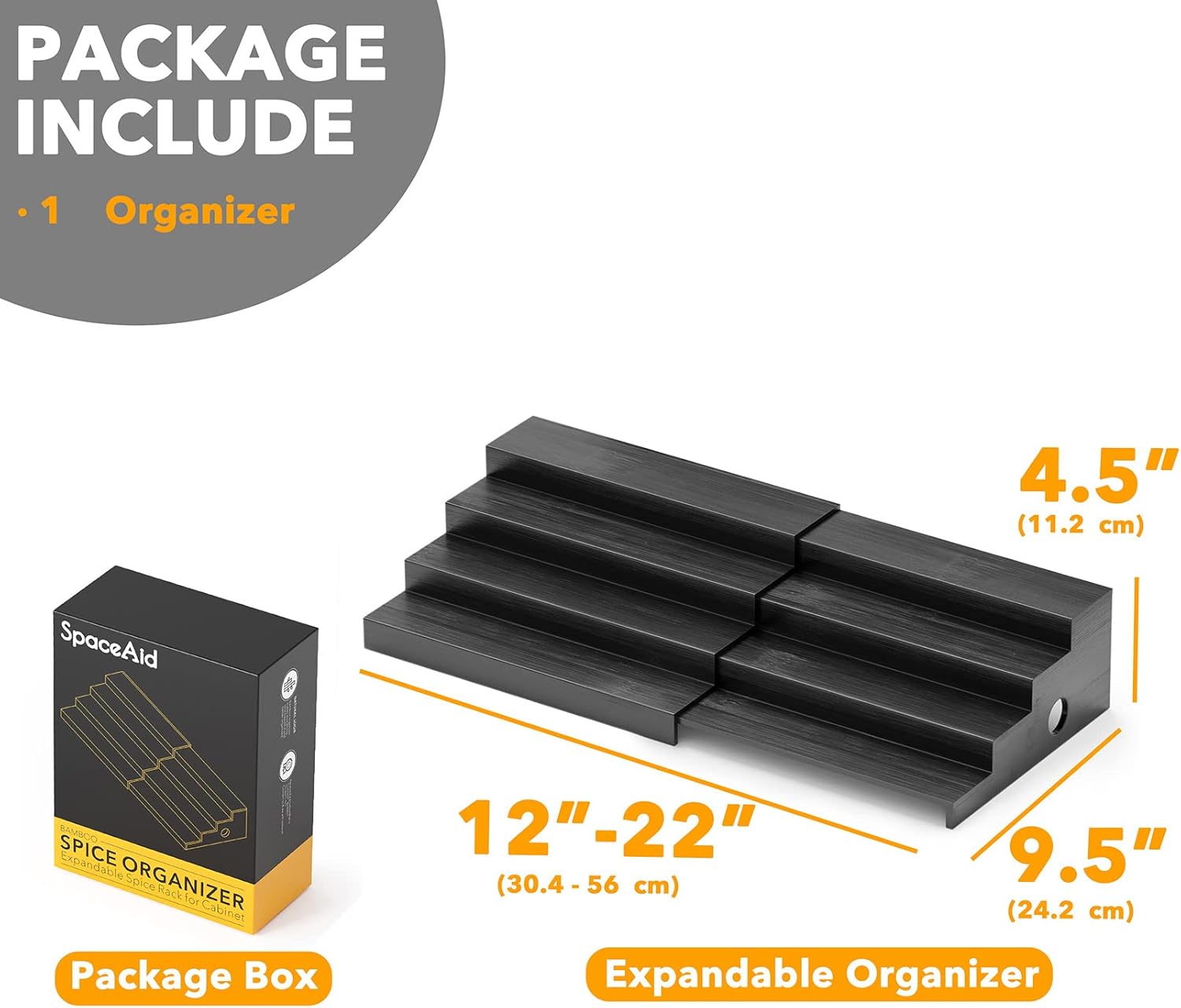 SpaceAid Expandable Spice Rack Organizer for Cabinet, Bamboo, 4 Tier, Black