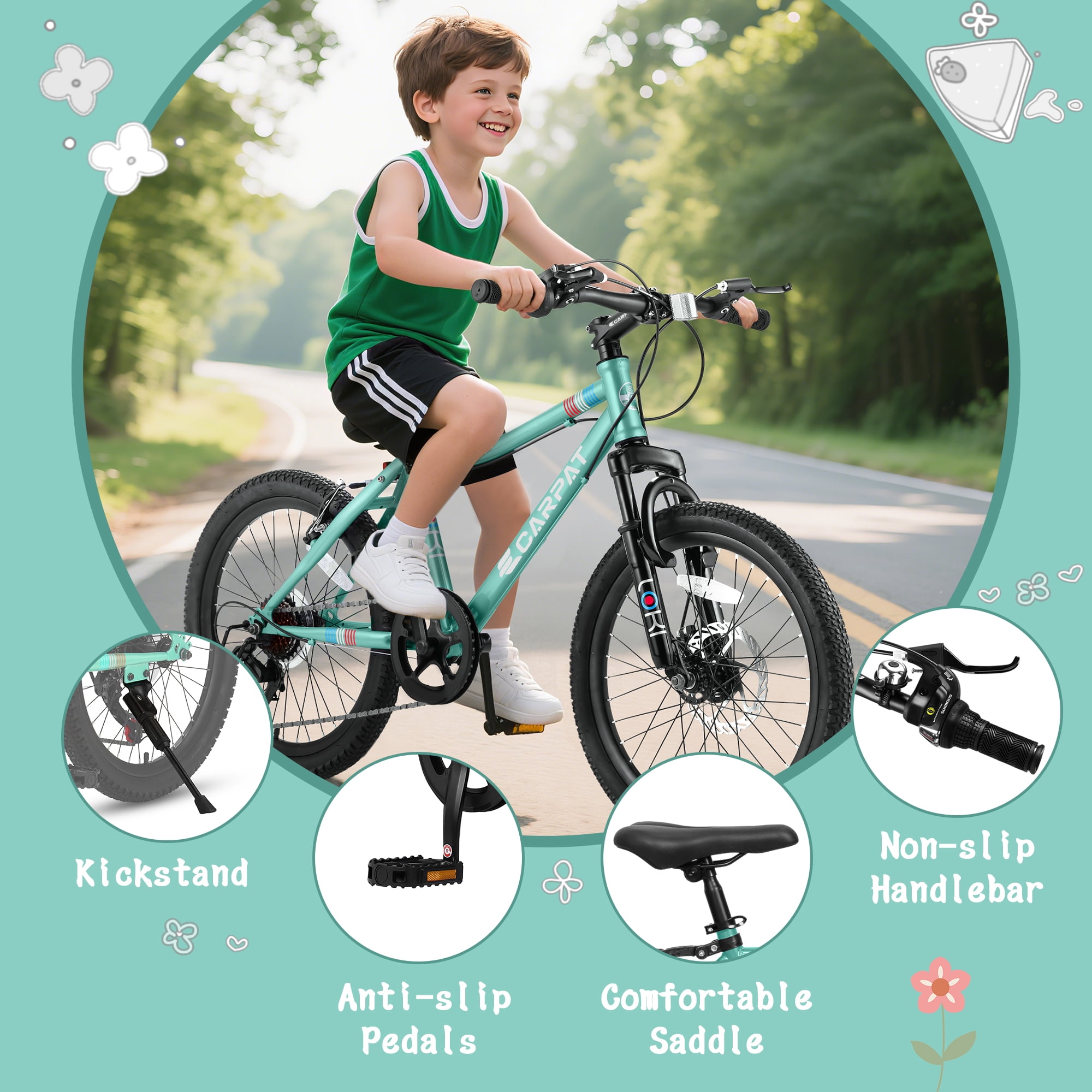 20 inch Mountain Bike For Boys Girls, 7 Speed Kids' MTB Summer Travel Birthday Gifts Children Bicycles