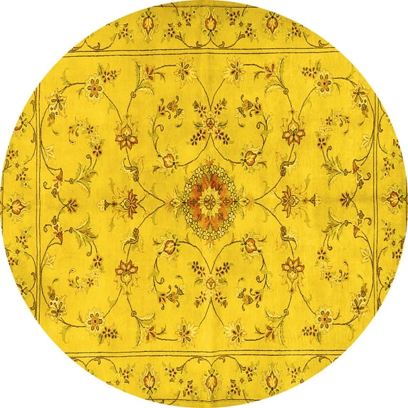 Ahgly Company Machine Washable Indoor Round Persian Yellow Traditional Area Rugs, 8' Round