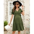 thumbnail image 4 of Yesfashion Wholesale Women's V Neck Short Sleeves Pregnancy Casual Tie High Waist a Line Solid Color Midi Dress, 4 of 8
