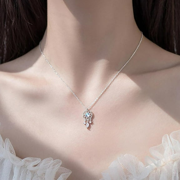 Weloille Moonstone Dream Catcher Necklace Simple Jewelry Cold Wind Clavicle Accessories
