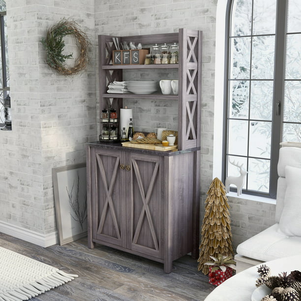 Furniture Of America Figg Rustic Grey, Microwave Cabinet With Hutch