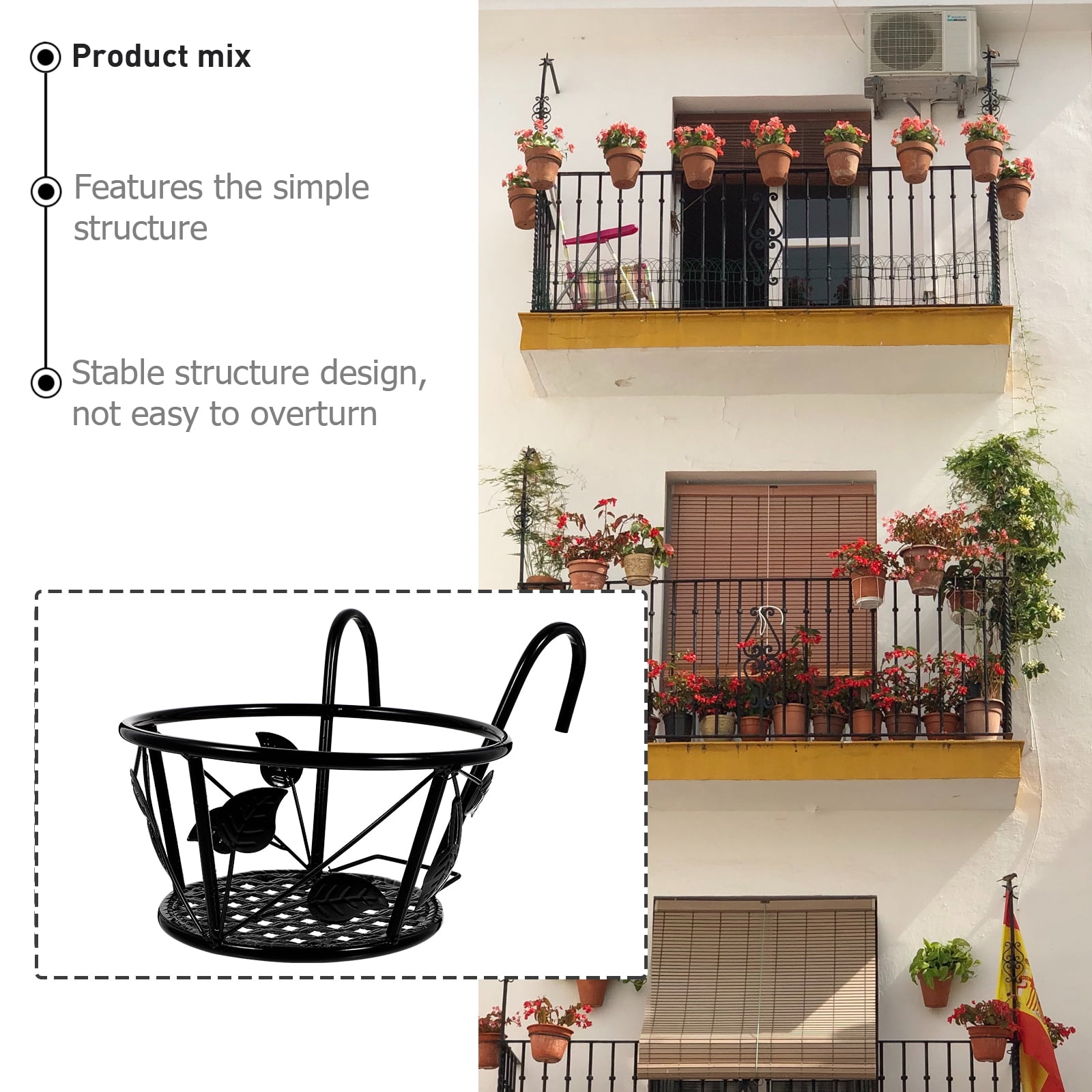 2 Pcs Adjustable Small Leaf Flower Basket Stable Fence Baby 22x17cm Black