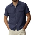 thumbnail image 1 of Outfmvch Chemises à Manches Longues pour Hommes Chemise Décontractée Mode Poche Chemise Simple Chemise en Coton et Lin Manches Courtes Hauts pour Femmes Bleu Foncé, 1 of 8