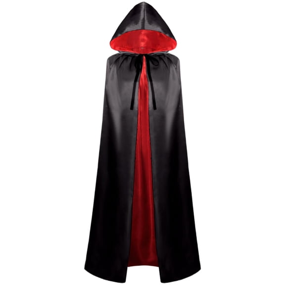 Fabrcox Halloween Holiday Full Length Hooded Cape, Unisex Adult Double Sided Reversible Knit Cloak, Black Red Two Tone Garment for Masquerade Christmas Gathering XL