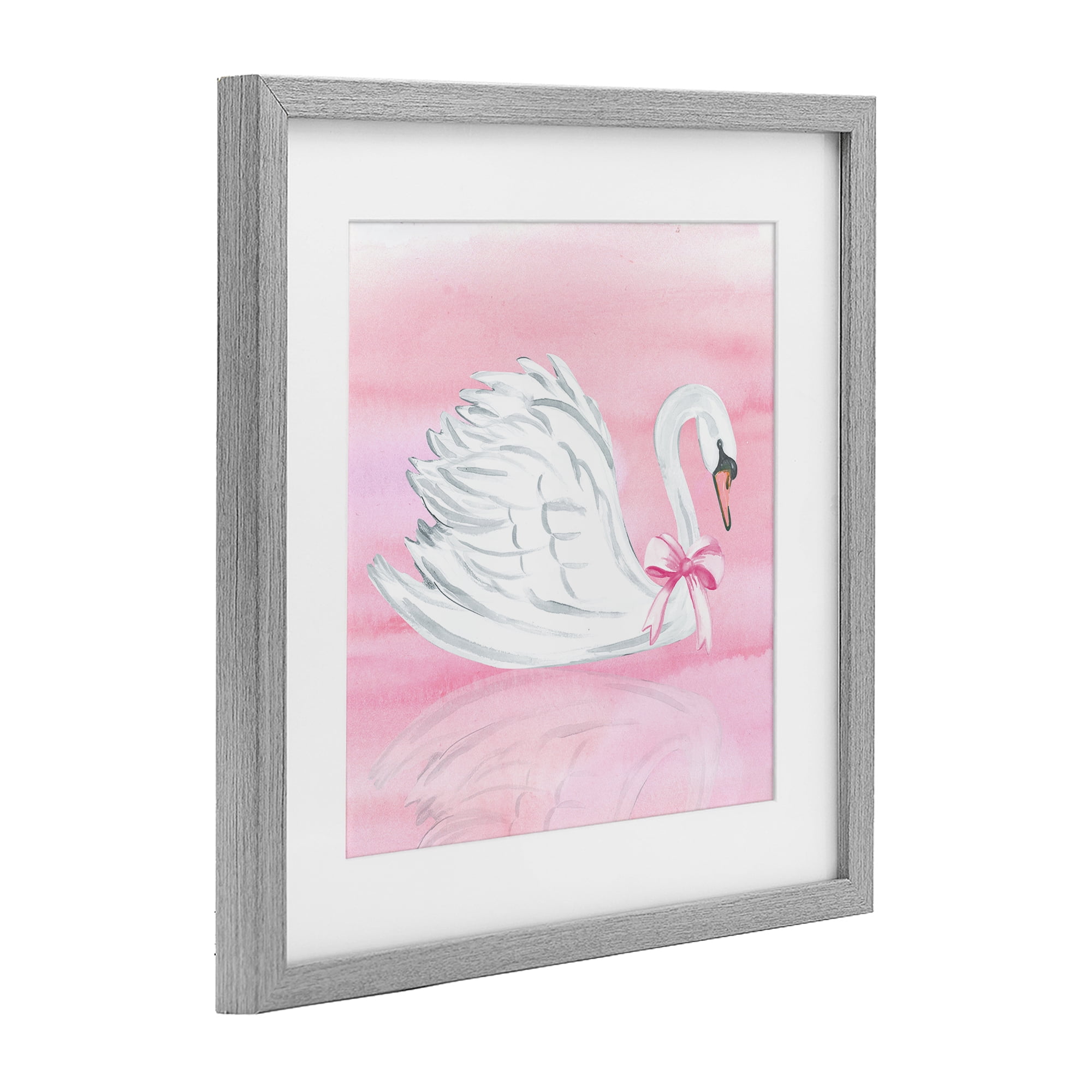 Stupell Industries Pink Bow Swan Gray Framed Print Under Glass, design by Corinne Haig