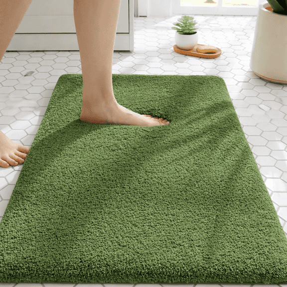 Evlmd Bathroom Rugs, Green Shaggy Soft and Absorbent Bath Rug, Non-Slip, Thick Plush Machine Washable Dry Bath Mats for Bathroom, Tub and Shower, 24" x 16"