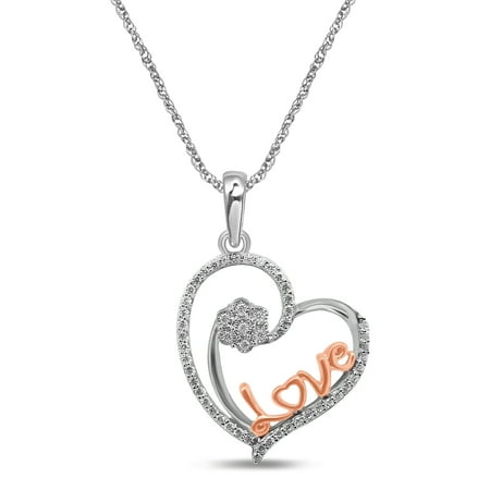 - Diamond Jewel 10K Two Tone Gold 1/7 Cttw Diamond Love Heart Pendant Necklace