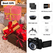 KEEPBERRY 4K 75MP WiFi Photography & Vlogging Camera with 180° Flip Screen, 64GB Card & Anti-Shake Black