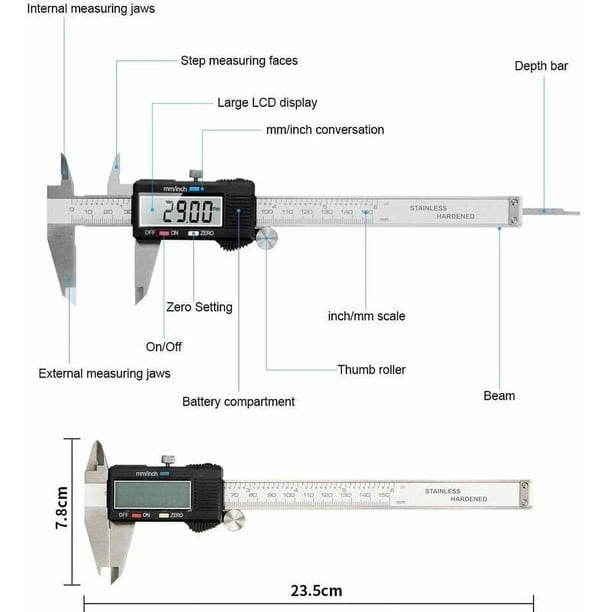 Dispositivo de medición precisa, calibrador digital electrónico que ofrece una pantalla LCD grande para lecturas claras, diseño resistente al agua que protege contra daños, función de reinicio a cero
