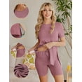 thumbnail image 3 of Ekouaer Two Piece Maternity Set Outfits Summer Short Sleeve Split Side Shirts and Shorts Maternity Loungewear Pregnancy Clothes, 3 of 7