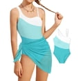 thumbnail image 2 of MIASHUI Girl's Swimsuits Color Cutout One Shoulder Bathing With Mesh Cover Up 1 Piece Swimsuit Mint Green,13-14 Years, 2 of 7