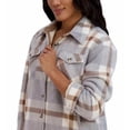 thumbnail image 3 of Sage Womens Plaid Sherpa Lined Plush Shirt Jacket Gray Large, 3 of 4