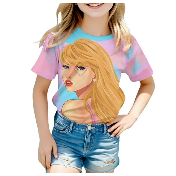 Icvfdpl Taylor Swift Tshirt Girls,Short Sleeve Tee Summer Crewneck T Shirt Casual Fit Basic Shirts For Music Concert 3-4 Years,Fashion Girls Tshirts