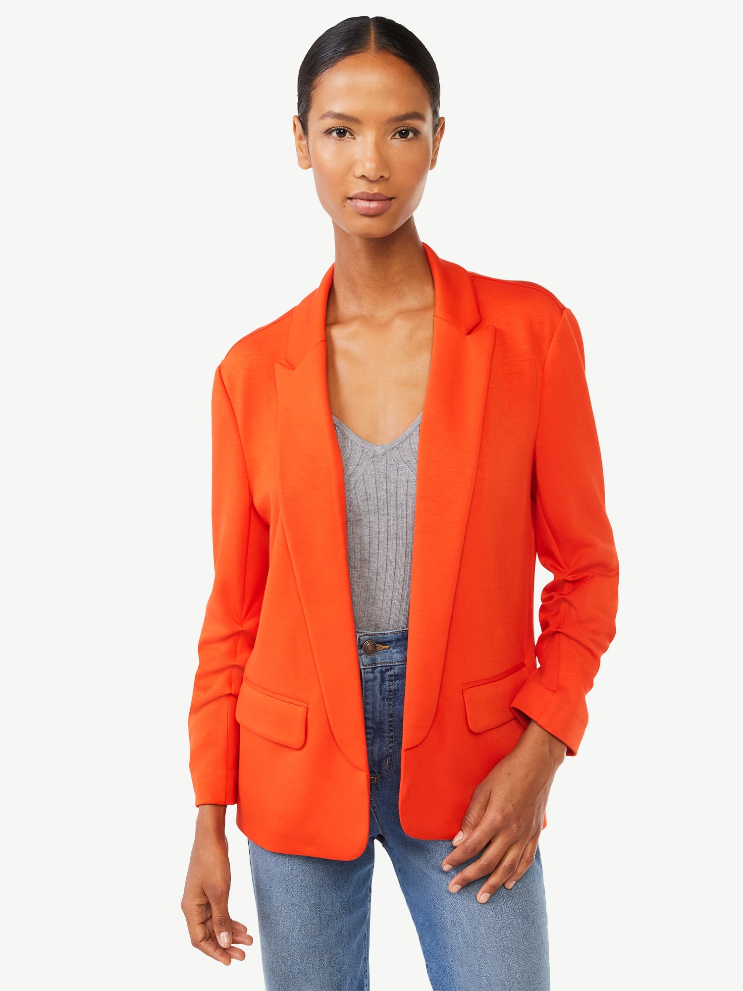 Scoop Women's Scuba Blazer with Scrunch Sleeves, Sizes XSXXXL