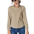 thumbnail image 3 of Blusa De Cuello Redondo Con Volantes, Transpirable, De Color Sólido, Asimétrica, Con Botones, Puños Ajustados, Cómoda Para La Cita ANGGREK No, 3 of 7