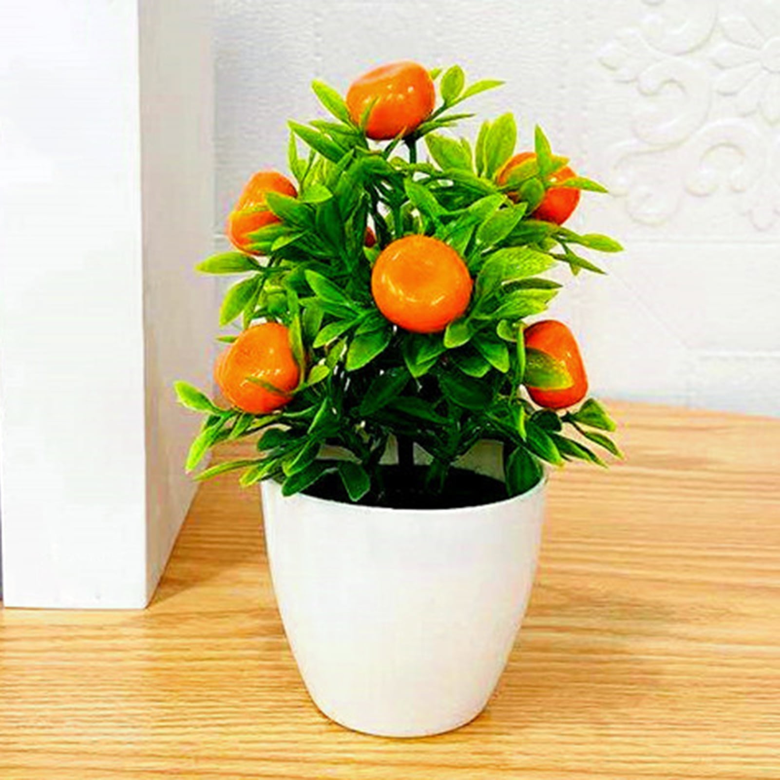 Visland Artificial Potted Orange Tree Plants Fake Bonsai, Faux Mini