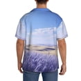 thumbnail image 3 of Lsque Lavender Fields Under Blue Sky print Men's Cuban Collar Short Sleeve Shirt Summer Beachwear Casual Button Down Fashionable Vacation Leisure Shirt-X-Large, 3 of 7