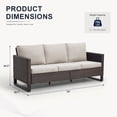 thumbnail image 3 of Giantfurnni Outdoor Patio 3-Seat Sofa,All-Weather WIcker Patio Couch with Square Armrest,Outdoor Conversation Sofa for Deck Porch Garden Backyard, 3 of 7