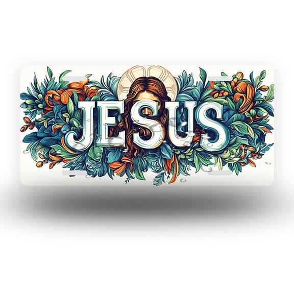 Floral Jesus Art Front License Plate,Metal License Plate,Funny Standard Plates Personalized Novelty Decorative For Men/Women/Boys/Girls Car 6×12 Inch