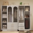 thumbnail image 5 of Gaderth Contemporary Wooden Organizer Unit, Bedroom Armoire Wardrobe Closet with 2 Doors & 2 Drawers, 71" Tall Wooden Large Armoire Storage Cabinet with Modern Fluted Glass & Shelves, w/Hanging Rod, 5 of 8