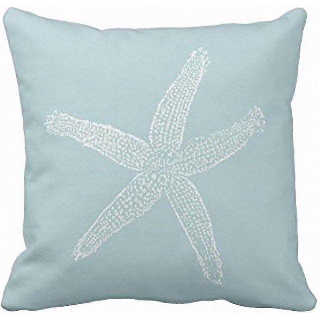 Throw Pillow Cover Green Star Vintage Starfish Pastel Blue Fish Decorative Pillow Case Hom