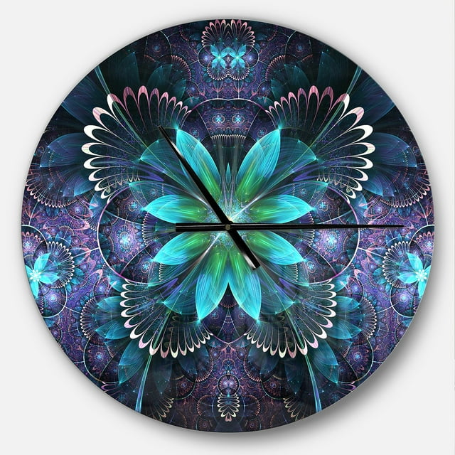 DesignArt Fractal Flower Blue Digital Art Large Wall Clock