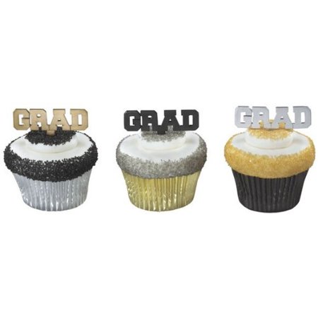 Graduation 12 Grad Silver Gold Black Cupcake Cake Topper Pick