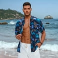 thumbnail image 7 of Sumtumn Men's Hawaiian Shirt Short Sleeves Navy Blue Gold Printed Button Down Summer Beach Shirts, 7 of 7