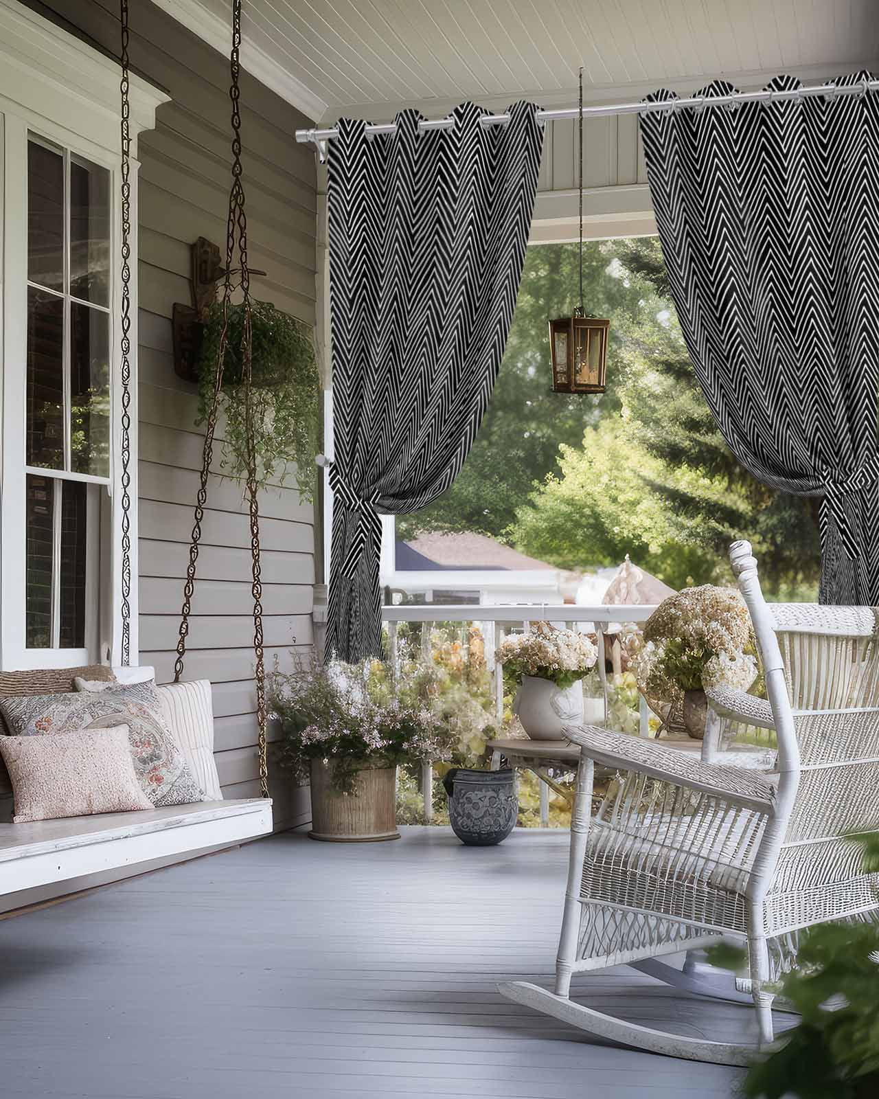 Black White Stripe Outdoor Curtains for Patio, Modern Abstract Art Moire Striped Privacy Drapes Grommet Waterproof Outside Curtains for Porch/Cabana/Balcony 54"x 108", 1 Panel