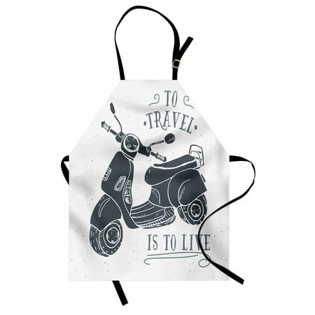 

Motorcycle Apron Sketch Scooter with to Travel is to Live Words Hand Drawn Design Unisex Kitchen Bib with Adjustable Neck for Cooking Gardening Adult Size Dark Bluegrey and White by Ambesonne