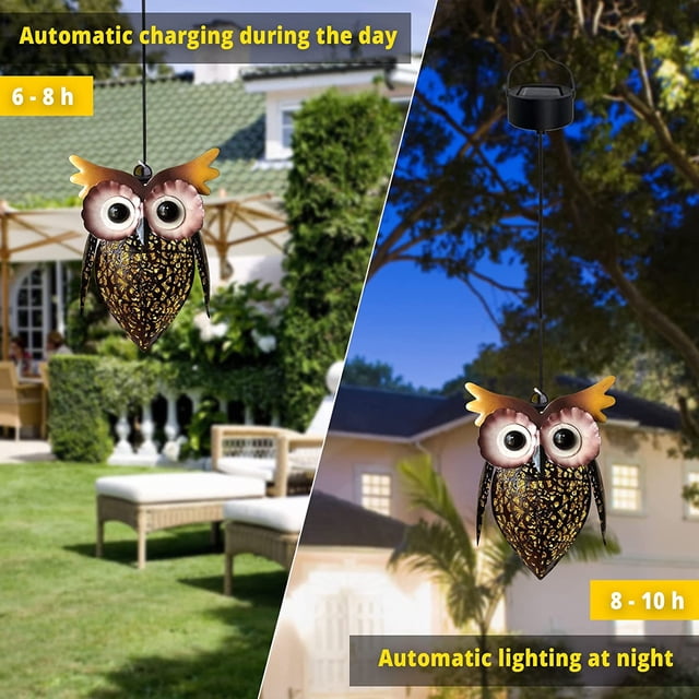 Linterna solar al aire libre, Linternas de jardín al aire libre a prueba de agua IP65, Lámpara colgante Linterna Lámpara colgante recargable inalámbrica Iluminación decorativa para patio (Búho), Amarillo, ZefeiWu 8390612539367