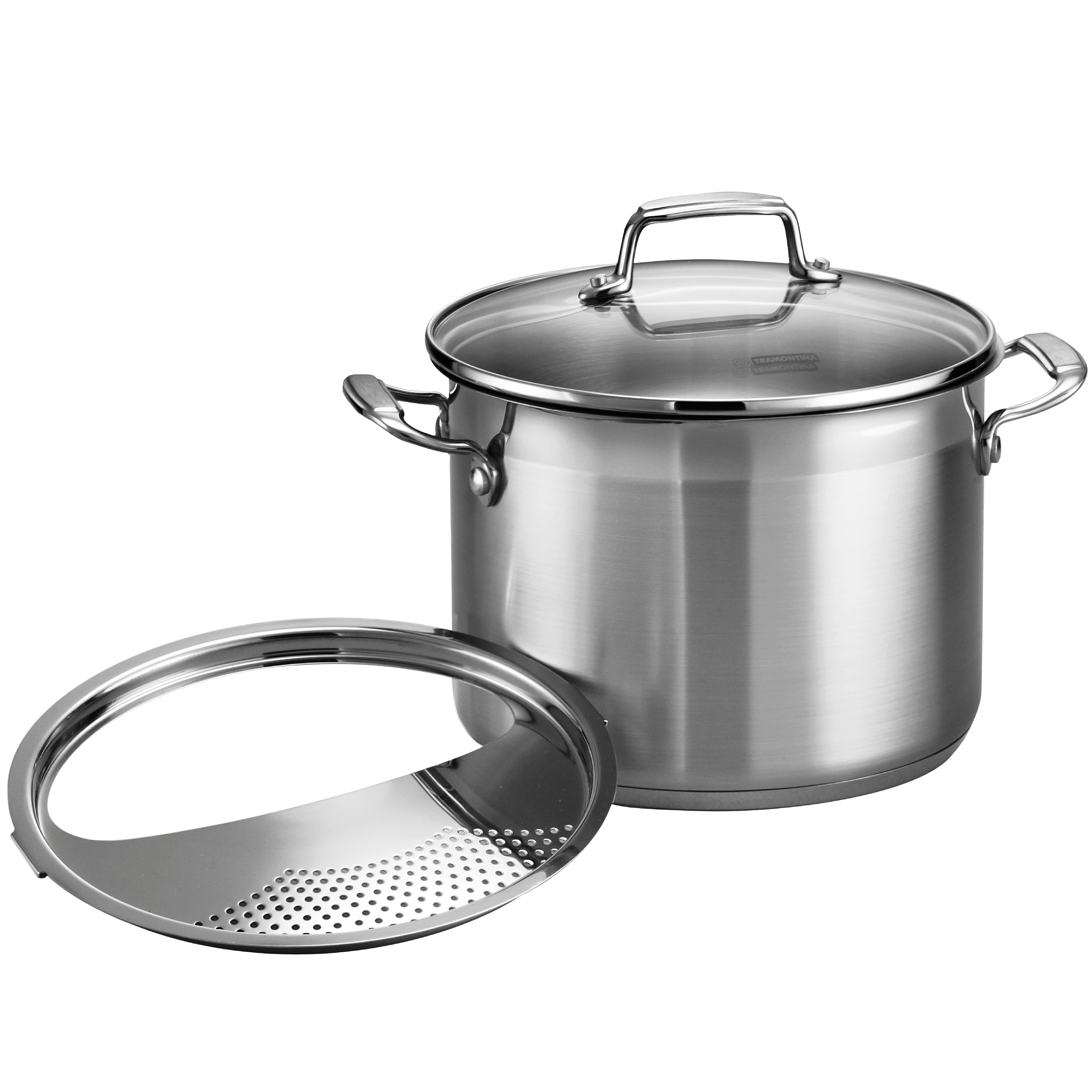 Tramontina Gourmet Induction 6 qt. Pasta Pot: Stainless Steel, Tempered Glass Lid, Tri Ply, Dishwasher & Oven Safe