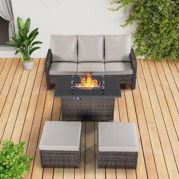 Brafab 5 Seat Steel UV-resistant Outdoor Conversation Sets with Table and Couch, Gray/Beige