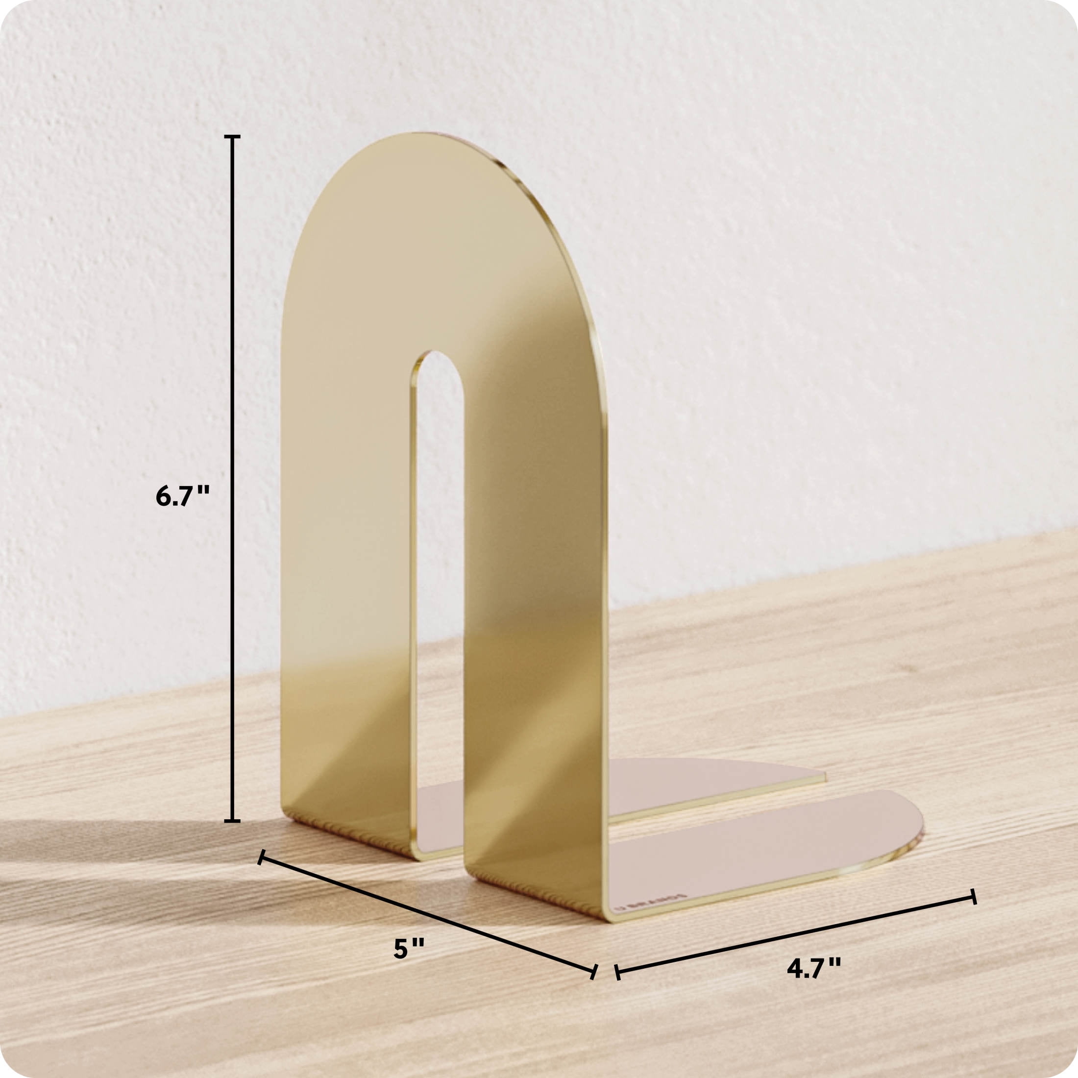 U Brands Bent Metal Arch Bookends, Industrial, Set of 2, 6.7 x 5 x 4.7 in., Gold