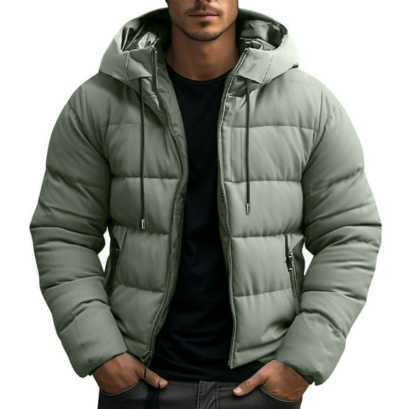 USNSM Men's Puffer Jacket Waterproof Winter Parka jacket Solid Color Warm Thick Long Sleeved Detachable Hooded Jacket Coat Gray M