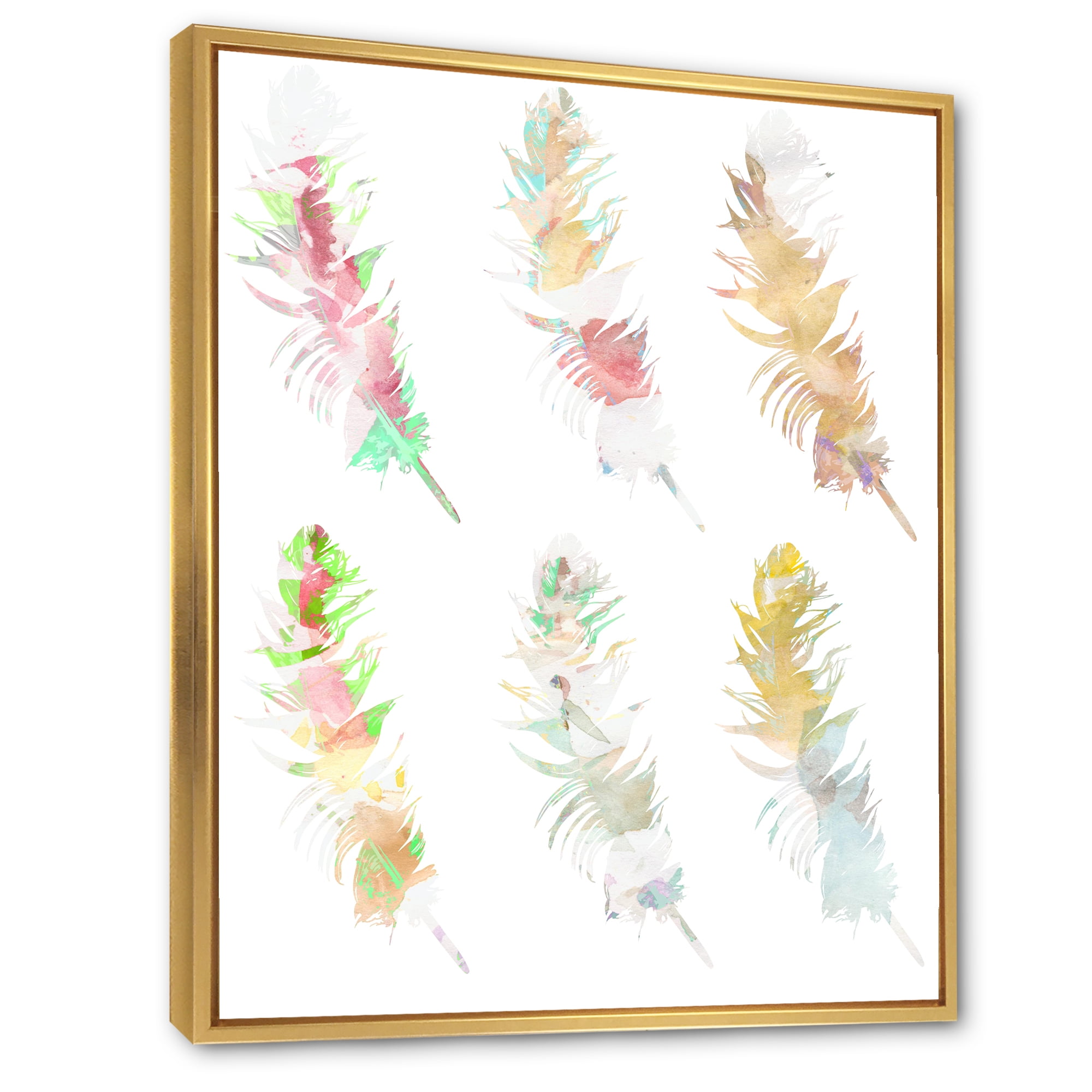 Designart 'Vibrant Boho Art Feather In Rustic Bright Colors' Bohemian & Eclectic Framed Canvas Wall Art Print