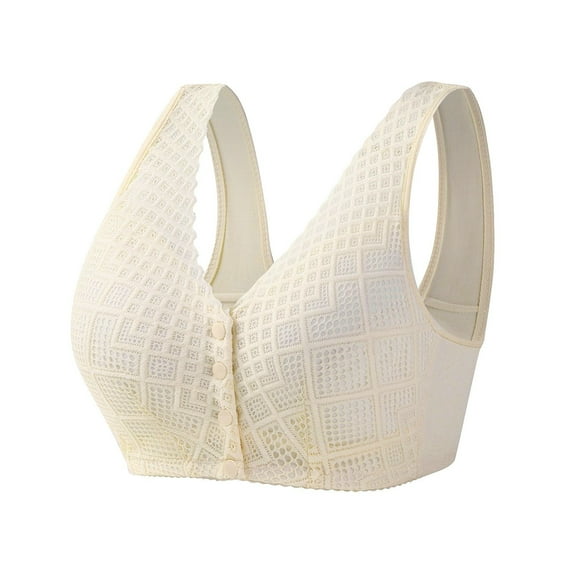 Bmisegm Women's Front Closure Seamless Unlined Bra Plus Size T-Back for Large Bust No Steel Ring Wireless Comfort and Support B 36