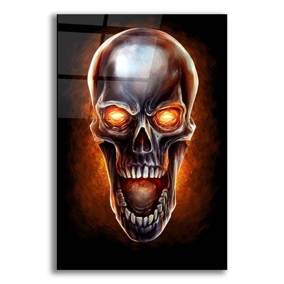 Epic Art 'Metal Fire Skull' by Flyland Designs, Acrylic Glass Wall Art, 16"x24"
