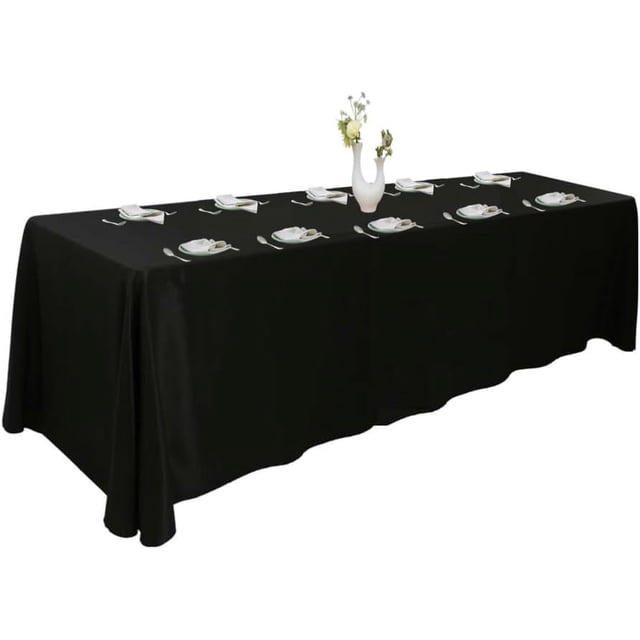 Polyester Rectangular Table Cloth for 8+ Foot Table That Seats 8-10 Person. Nappe de Table rectangulaire. Ideal for Banquet, Wedding and Events (Black, 90'' x 156'').