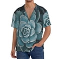 thumbnail image 7 of Lsque Blue Color Cactus print Men's Cuban Collar Short Sleeve Shirt Summer Beachwear Casual Button Down Fashionable Vacation Leisure Shirt-Large, 7 of 7
