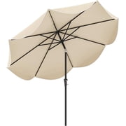 9Ft Patio Umbrella, Outdoor Umbrella with Crank Handle, Push Button Tilt, 2-Tier Beach Umbrella with Sun-Protective Canopy, 8 Ribs, Scalloped Patio Umbrella for Outdoor Deck Pool Table (Beige)