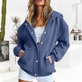 thumbnail image 4 of Trendfront Womens Snap Button Hooded Jacket Long Sleeve Longline Sweatshirt Front Closure With Side Pockets Relaxed Casual Wear, 4 of 6