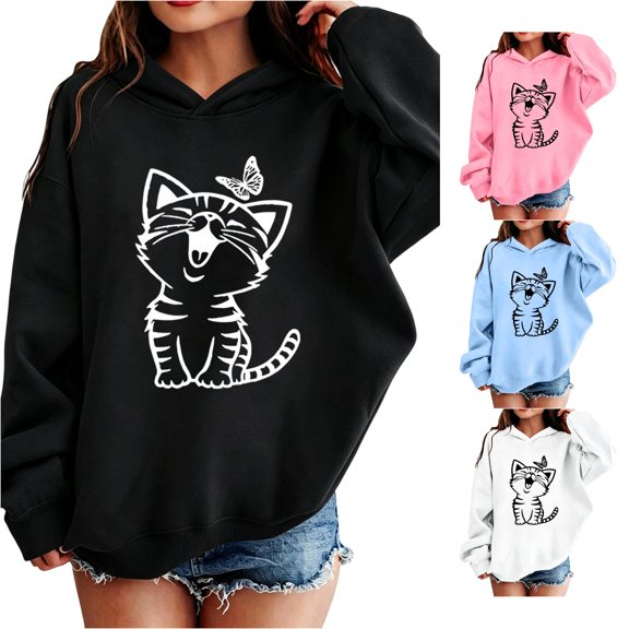 Vividxx Hoodies For Girls Fashionable Cartoon Print Long Sleeve Hooded Sweatshirts Kids Casual Pullover Autumn Outerwear Streetwear 4-5 Years