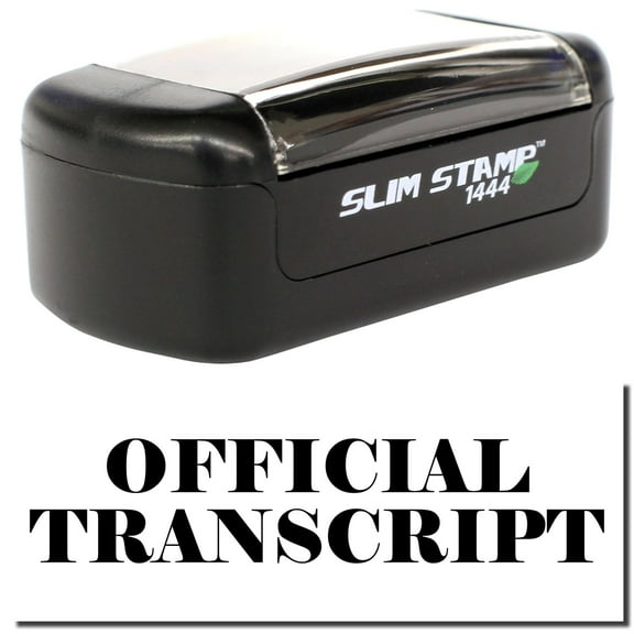 Slim Pre-Inked Official Transcript Stamp, Slim 1444, Ultra Slim Design, Impression Size 1/2" by 1-3/4", Up to 25,000 Impressions - Black Ink