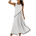 thumbnail image 3 of Dvprdro Lightweight Solid Cotton Linen Crewneck Sleeveless Shirred Waist Side Pockets Loose A Line Maxi Dress Womens Summer, 3 of 9