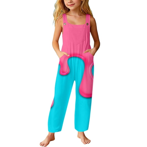 BOOMNY Girls Jumpsuits Ice Cream Graphic Sleeveless Spaghetti Strap Romper for Kids Soft Jumpsuit With Pockets