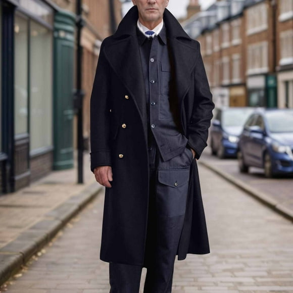 Men's Trench Coat, Hooded Slim Fit Wool Blend Acrylic Casual Long Sleeve Overcoat for Daily Wear, Lightweight Warm Jacket